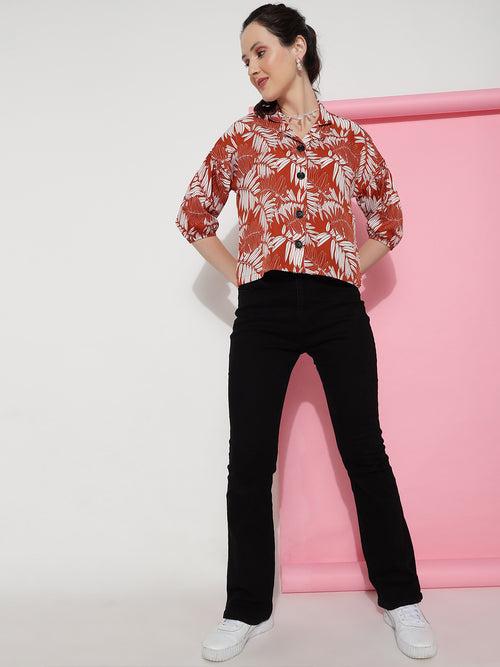 Rust Colour Casual Wear Crepe Printed Shirt For Women