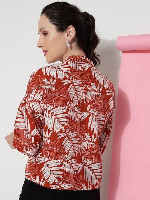 Rust Colour Casual Wear Crepe Printed Shirt For Women