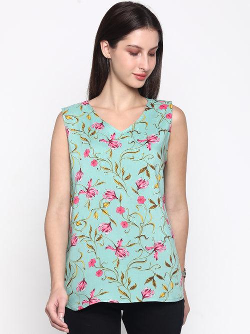 Mint 'Viscose' Floral Sleeveless Top