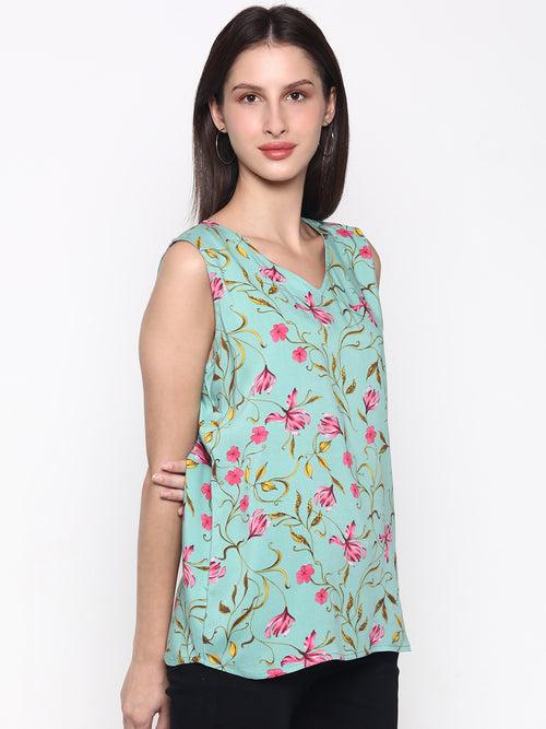 Mint 'Viscose' Floral Sleeveless Top