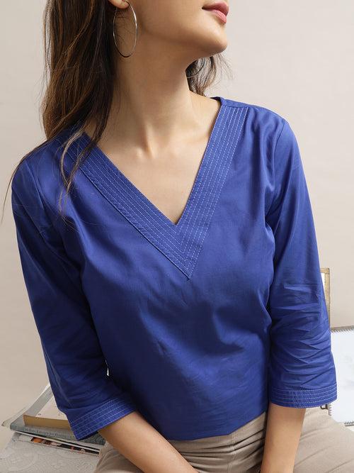 Navy V-Neck Top