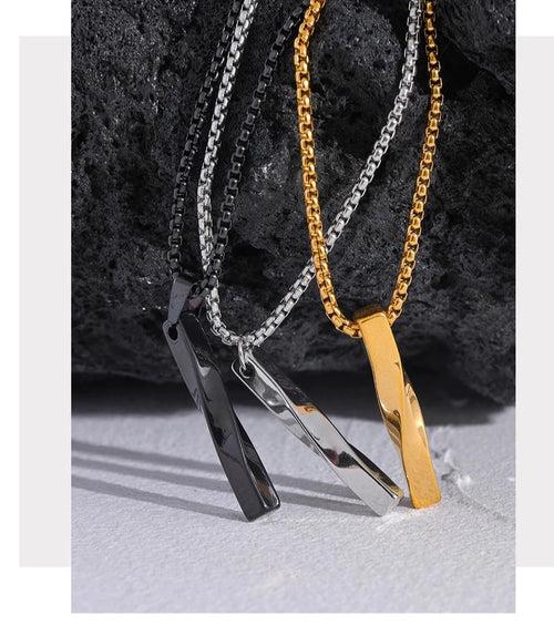 Twisted Bar Pendant Necklace - 18K Gold Coated