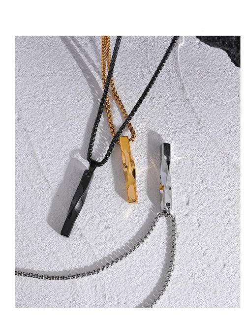 Twisted Bar Pendant Necklace - 18K Gold Coated