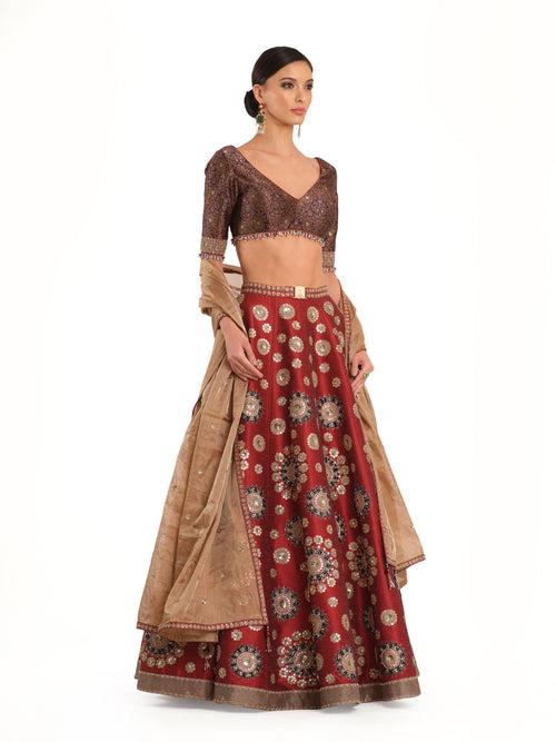 Embroidered Lehenga with Brocade Blouse