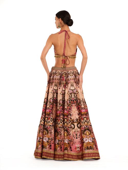 Digital Print Lehenga with Brocade Tie-Up Blouse