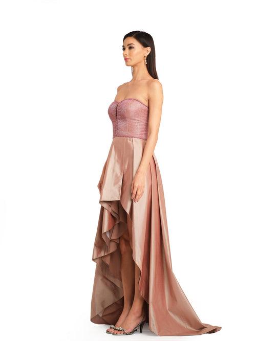 High-Low Pink Embroidered Bodice Dress