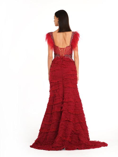 Corset Gown with Feather Detailing