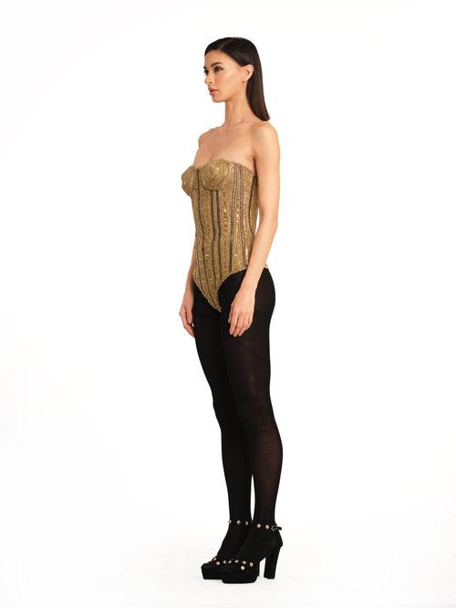 Corset with Chain Embroidered Detailing