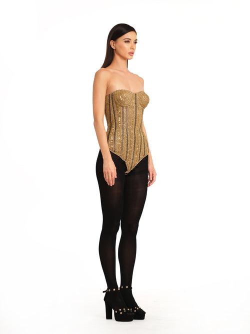 Corset with Chain Embroidered Detailing