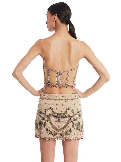 Beige Embroidered Corset Top