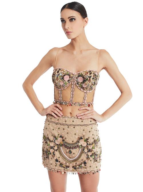 Beige Embroidered Corset Top