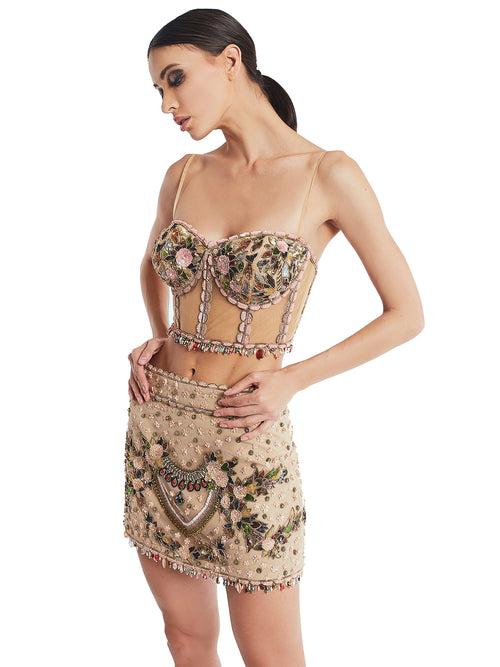 Beige Embroidered Corset Top