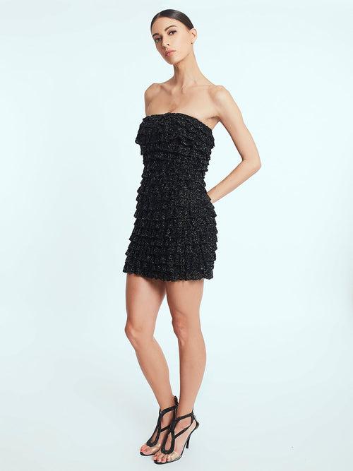 Ruffle bead and sequins handcrafted short dress