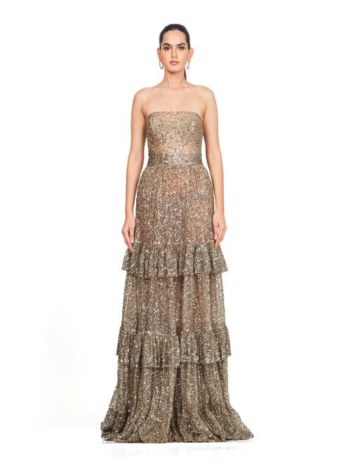 Sequin Embroidered Tube Gown