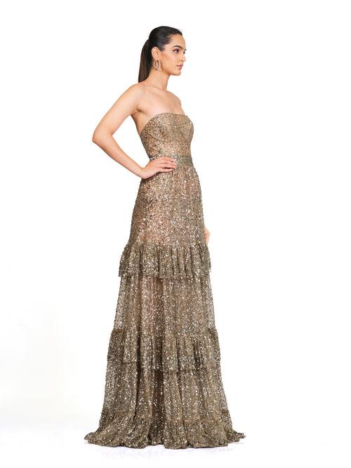 Sequin Embroidered Tube Gown