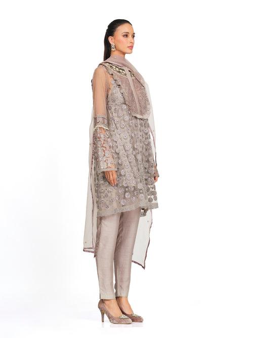 Embroidered Tunic with Neck Yoke Frills