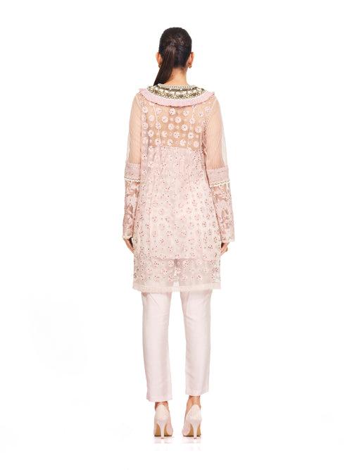 Embroidered Tunic with Neck Yoke Frills