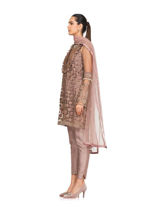 Embroidered Tunic with Neck Yoke Frills