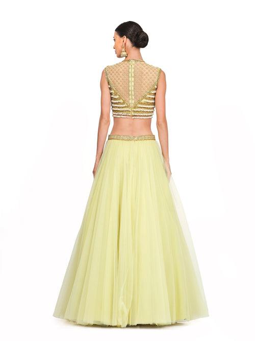 Tulle Lehenga with Tassel V-neck Blouse.