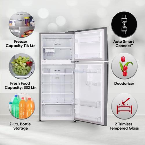 LG 446 L 1 Star Frost-Free Smart Inverter Double Door Refrigerator (GL-T502APZR.DPZZEBN, Shiny Steel, Convertible & Door Cooling+)