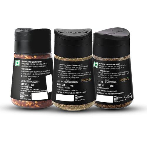 Orika combo pack of Malabar Black Pepper, Italian Seasoning & Red Chillli flakes Sprinklers (Pack of 3)