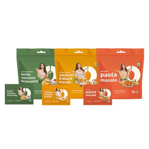 Combo Pack of 3 (College Canteen Omelette Masala + Herby Omelette Sesoning + We Desi Pasta Masala)  12 Sachet Each