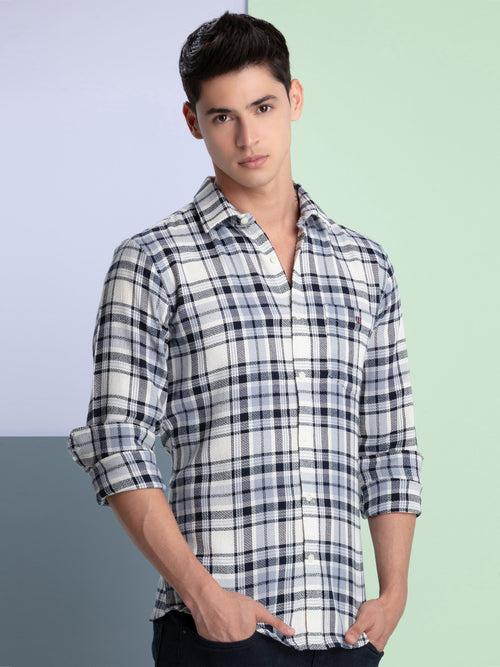 OTTO - Navy Checkered Casual Shirt. Trim Fit - OS59OC_1