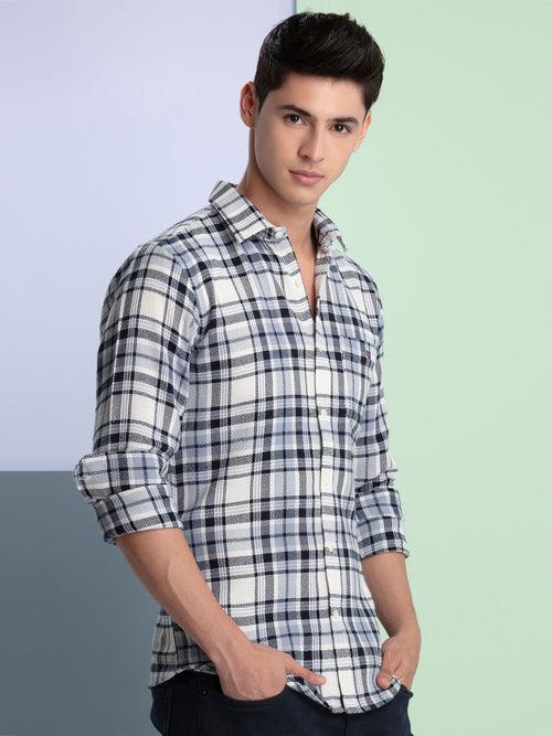 OTTO - Navy Checkered Casual Shirt. Trim Fit - OS59OC_1