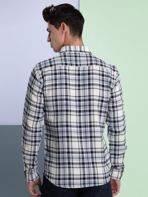 OTTO - Navy Checkered Casual Shirt. Trim Fit - OS59OC_1