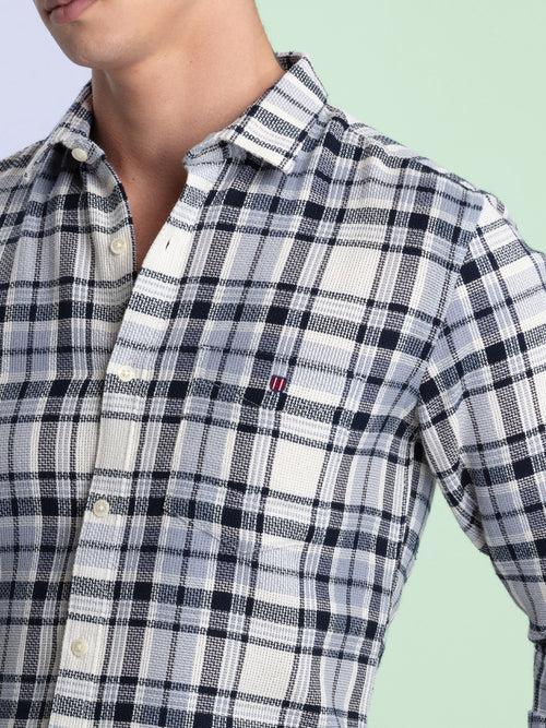 OTTO - Navy Checkered Casual Shirt. Trim Fit - OS59OC_1