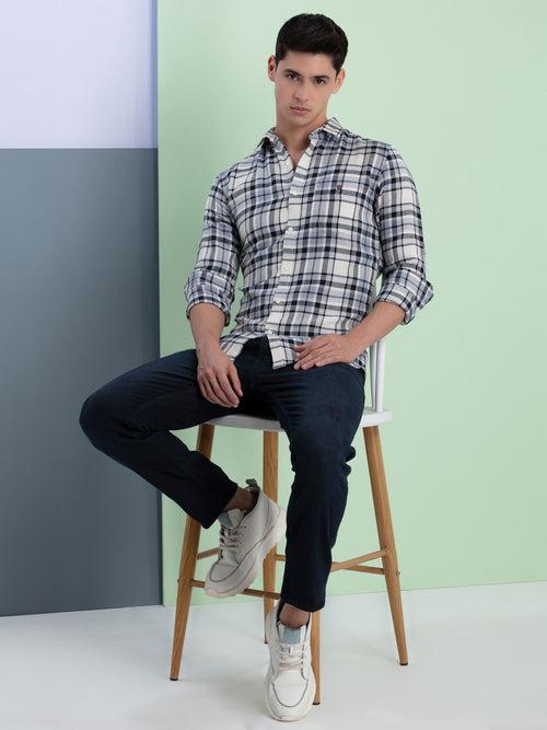 OTTO - Navy Checkered Casual Shirt. Trim Fit - OS59OC_1