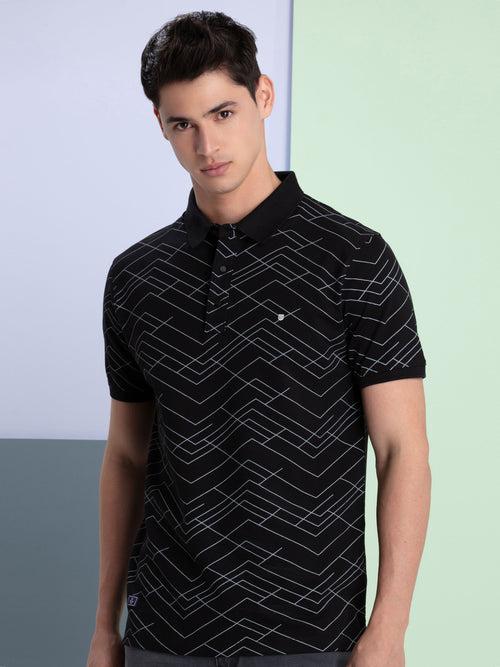 OTTO - Black Geometric Polo T Shirt - HSES34109_1