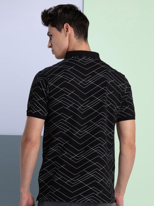 OTTO - Black Geometric Polo T Shirt - HSES34109_1