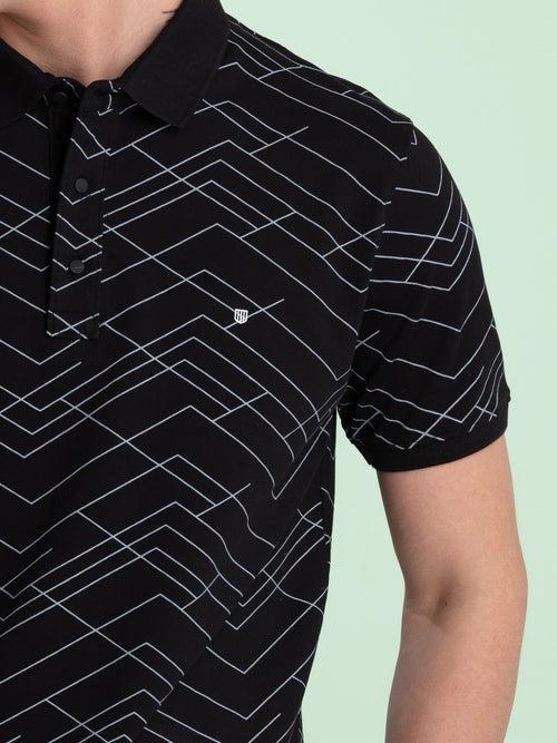 OTTO - Black Geometric Polo T Shirt - HSES34109_1