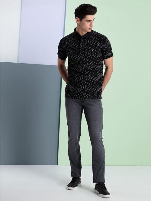 OTTO - Black Geometric Polo T Shirt - HSES34109_1