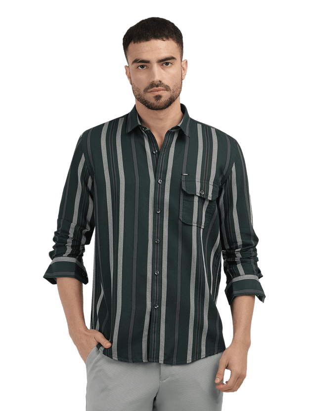 Green Stripes Semi Casual Shirt - OSYI2R_2