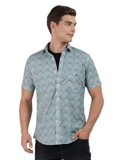 OTTO - Blue Printed Smart Casual Shirt. Slim Fit - AWOGSMC032_BLUE