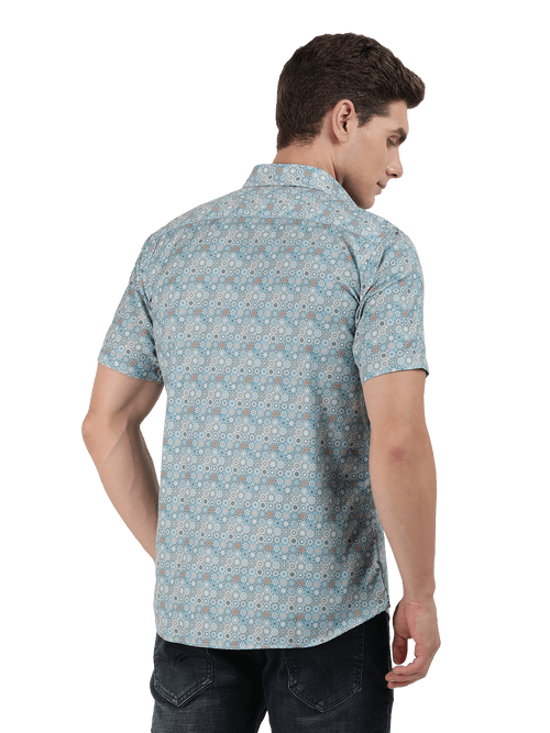 OTTO - Blue Printed Smart Casual Shirt. Slim Fit - AWOGSMC032_BLUE