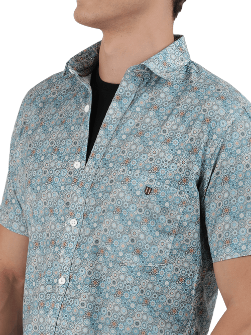 OTTO - Blue Printed Smart Casual Shirt. Slim Fit - AWOGSMC032_BLUE