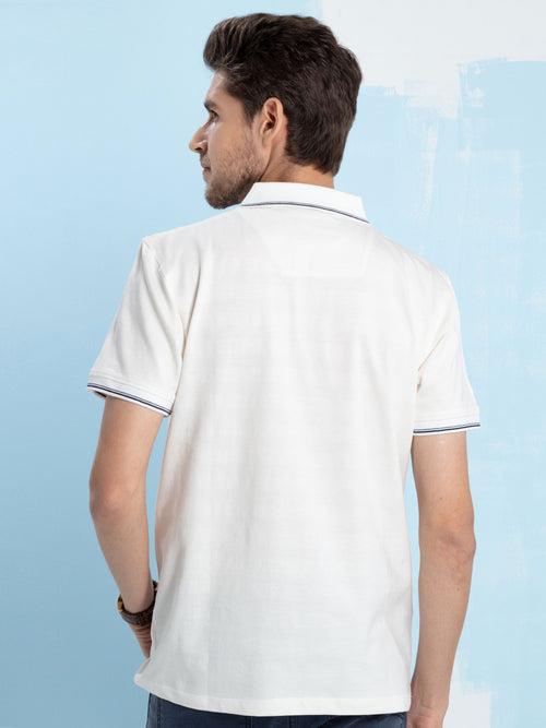 OTTO - White Knit Zipper Tipping Polo T Shirt - HSRK34251_WHITE