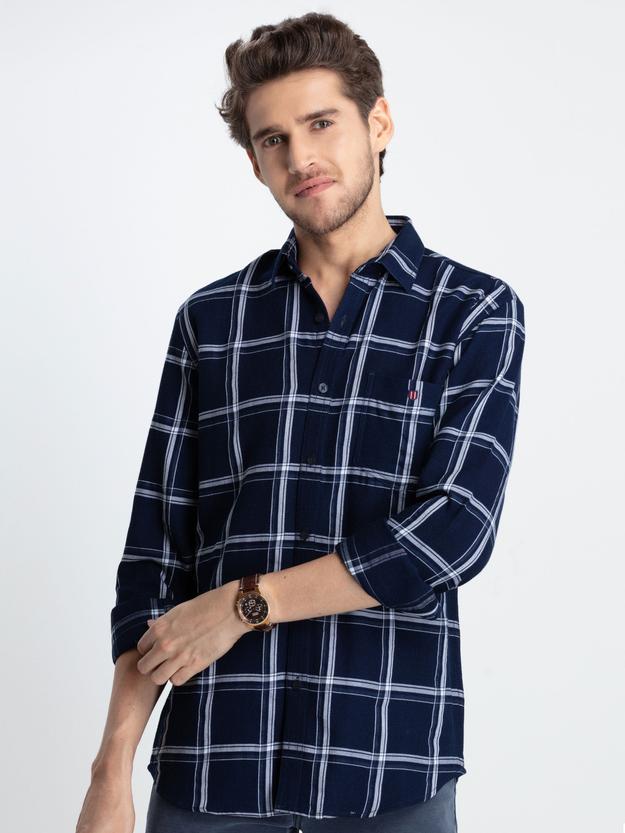 Indigo Checkered Casual Shirt. Trim Fit - OS9BF3_1