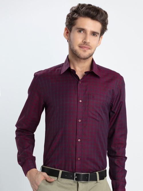 OTTO - Burgundy Checkered Formal Shirt.  Relax Fit - OFBJGU_1