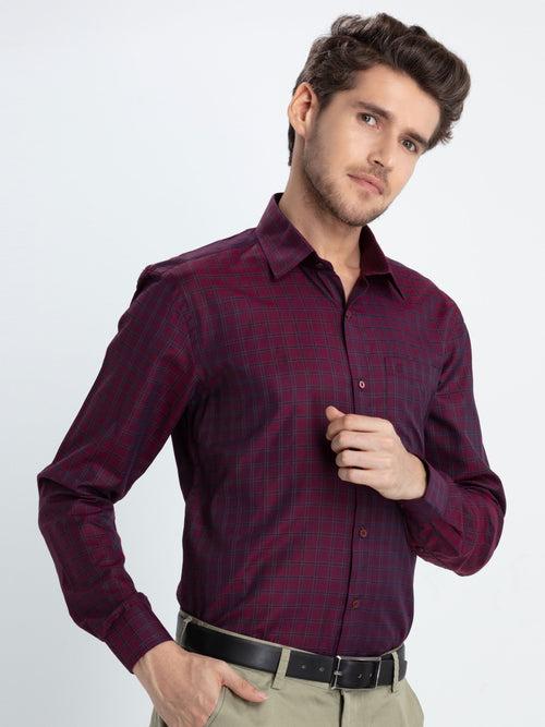 OTTO - Burgundy Checkered Formal Shirt.  Relax Fit - OFBJGU_1