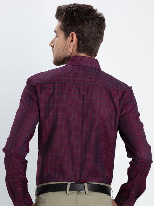 OTTO - Burgundy Checkered Formal Shirt.  Relax Fit - OFBJGU_1