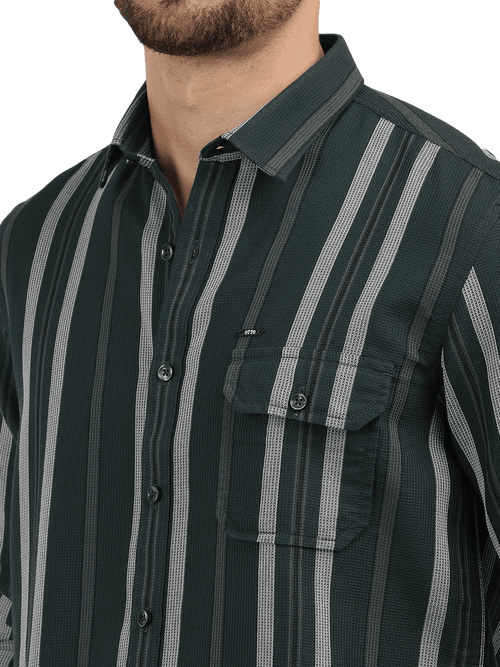 Green Stripes Semi Casual Shirt - OSYI2R_2