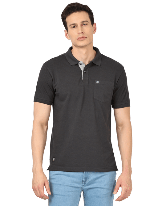 OTTO - Charcoal Plain Polo Collar T Shirt - CHARLES_CHARCOAL