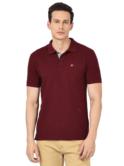 OTTO - Maroon Plain Polo Collar T Shirt - CHARLES_MAROON