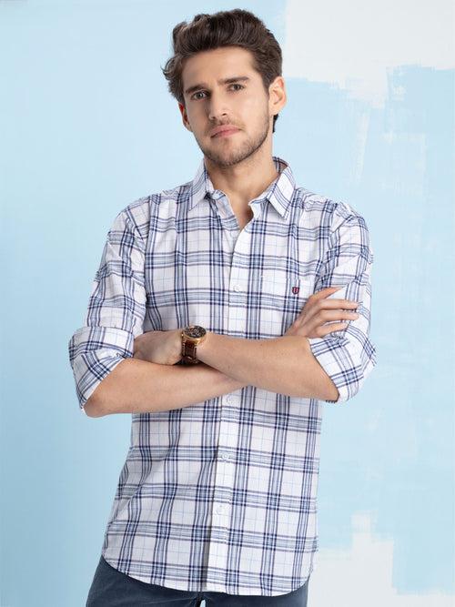 OTTO - Navy Blue Checkered Casual Shirt. Trim Fit - OSXDMC_2