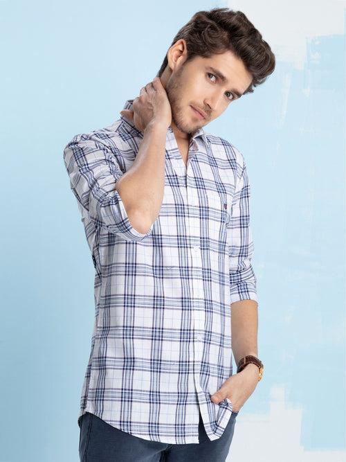 OTTO - Navy Blue Checkered Casual Shirt. Trim Fit - OSXDMC_2