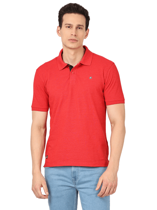 OTTO - Red Melange Plain Polo Collar T Shirt - EDWARD_RED MELANGE